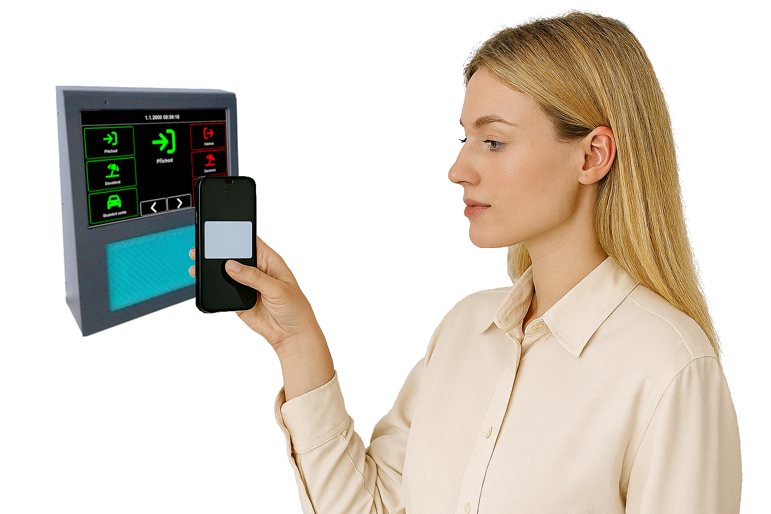 Docházkový terminán snímá přes mobil